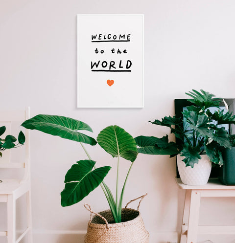 "Welcome to the World" Baby Wall Art – Cute Black & White Nursery Quote Print