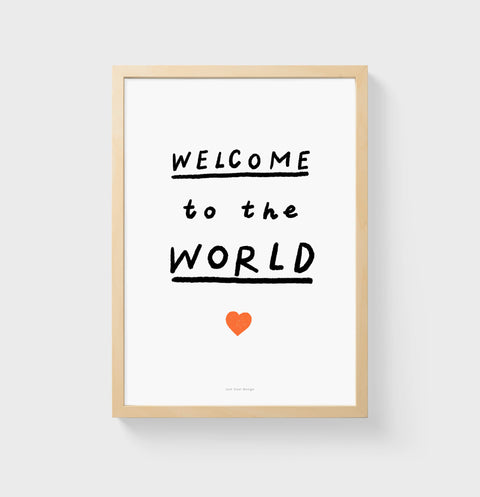 "Welcome to the World" Baby Wall Art – Cute Black & White Nursery Quote Print