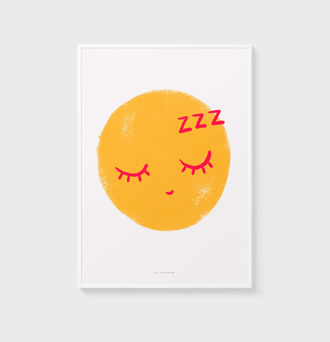 Sleeping Emoji Wall Art – Cute Relaxed Yellow Emoticon Print - Playful Bedroom Decor