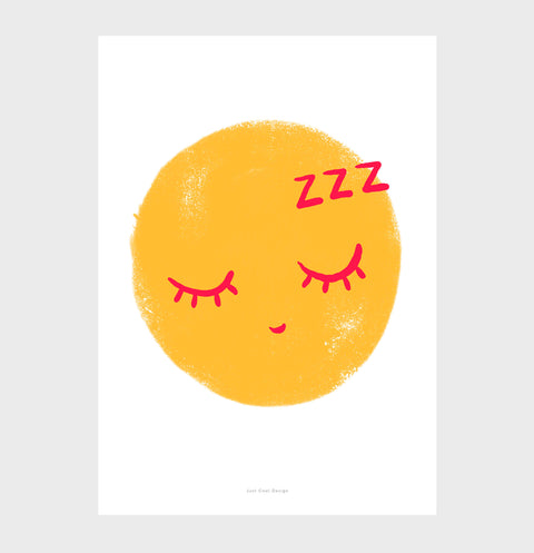 Sleeping Emoji Wall Art – Cute Relaxed Yellow Emoticon Print - Playful Bedroom Decor