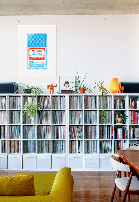 Find cool wall prints for eclectic living rooms with nostalgia cassette tapes art