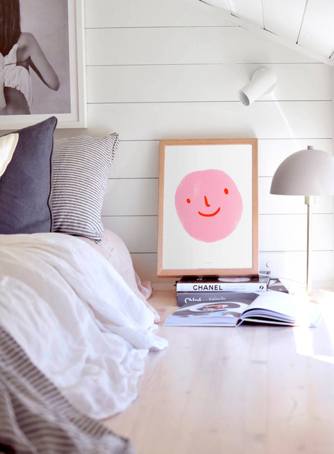Happy pink smiley face poster for bright bedrooms