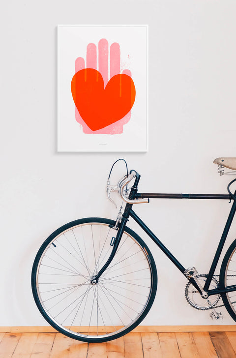 Discover modern and graphic living room posters with this red heart poster