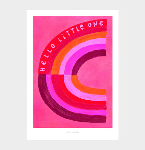 Hello little one pink rainbow illustration art print