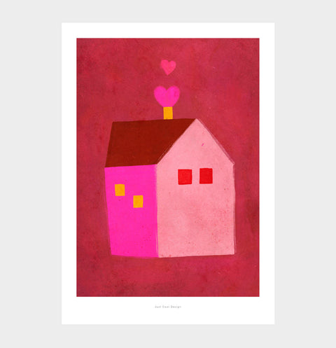 Simple house and hearts illustration art print