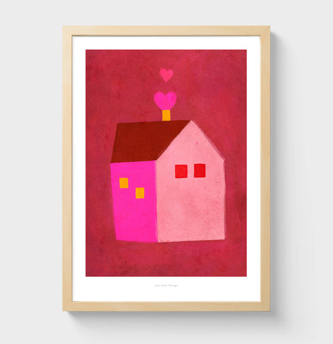 Simple house and hearts illustration art print