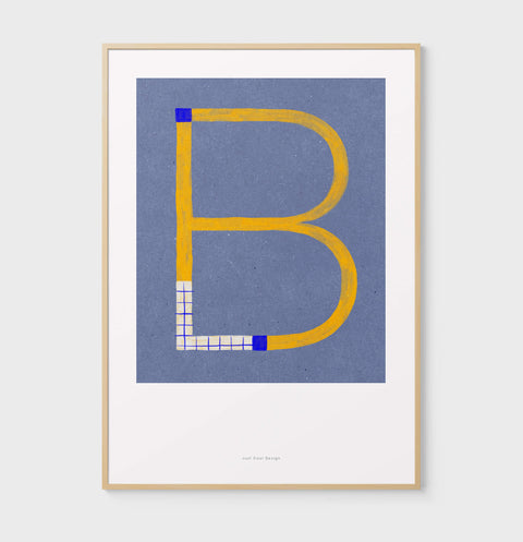 B letter wall art print. Colorful illustration initial poster print. Letter B poster.