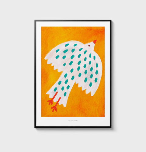 Graphic and bold bird illustration wall art print with simple and whimsical design