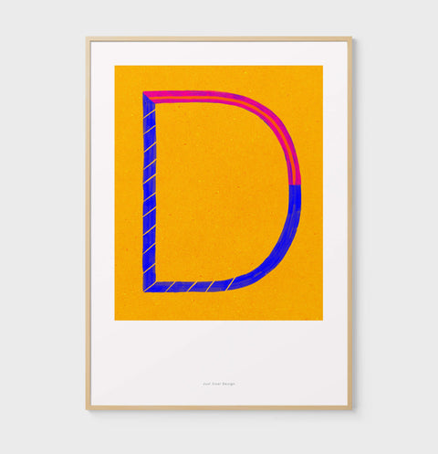D letter wall art print. Colorful illustration initial poster print. Letter D poster.