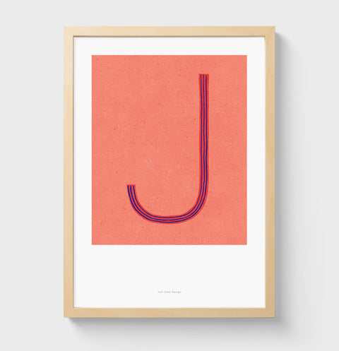 J letter wall art print. Colorful illustration initial poster print. Letter J poster.
