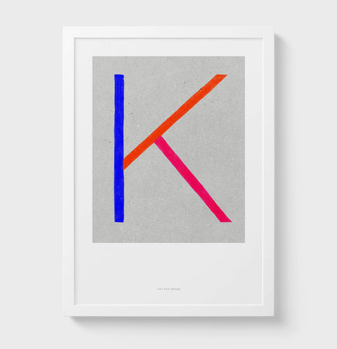 K letter wall art print. Colorful illustration initial poster print. Letter K poster.