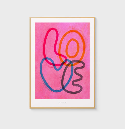 Pink Love wall art print with colorful and bold illustrated typography