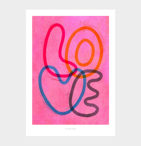 Pink Love wall art print with colorful and bold illustrated typography