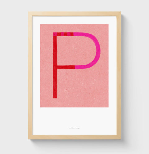P letter wall art print. Colorful illustration initial poster print. Letter P poster.