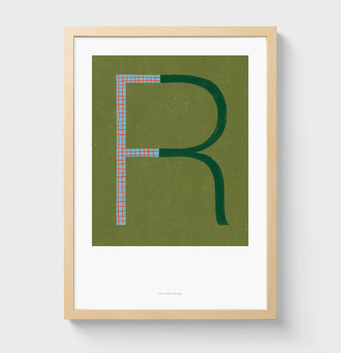 R letter wall art print. Colorful illustration initial poster print. Letter R poster.
