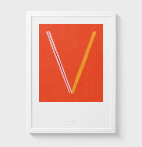 V letter wall art print. Colorful illustration initial poster print. Letter V poster.