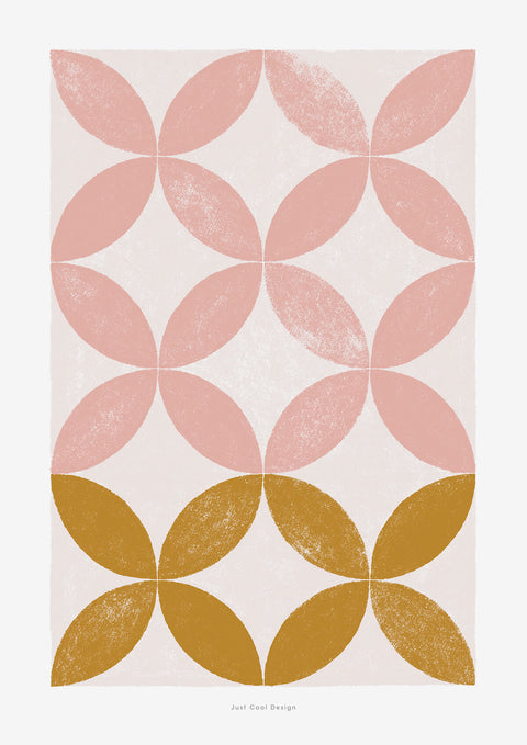 Barcelona tiles print: abstract floral print and pink geometric shapes art