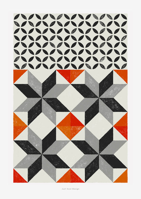 Barcelona poster and geometric wall art tiles print
