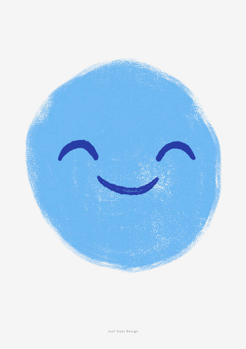 Blue illustrated emoticon wall art print | Smiley emoji art print for cool nursery