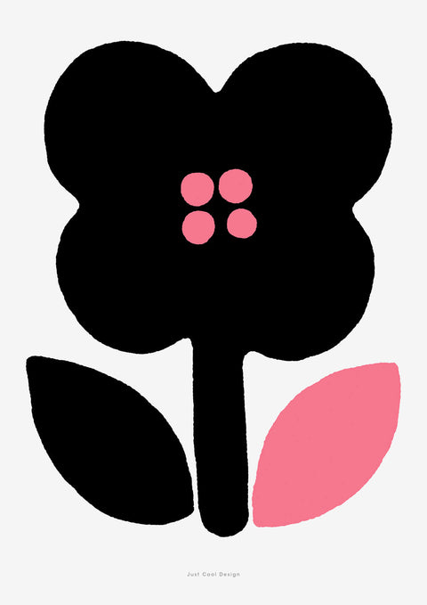 Bold and simple flower wall art print with black and pink colors in scandinavian design