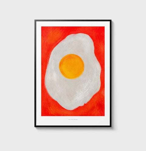 Contemporary fried egg wall art print. Bold and graphic illustration art print featuring a fried egg painting.