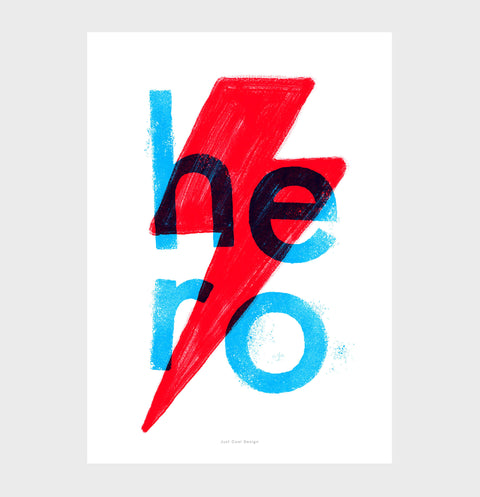 Superhero prints with red and blue colors, hand lettered typography poster and illustrated prints for bedroom and living room. Scandinavian posters, standi wall art and cool wall prints with bright colors.