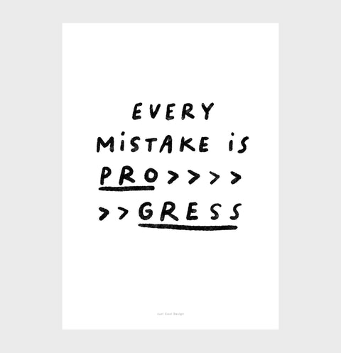 Every mistake is progress black and white quote prints, motivational wall art for women, inspirational quotes wall art
