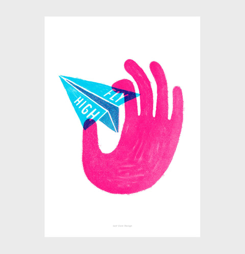 Fly high paper plane poster