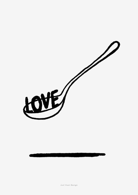 Foodie love black and white illustration quote print