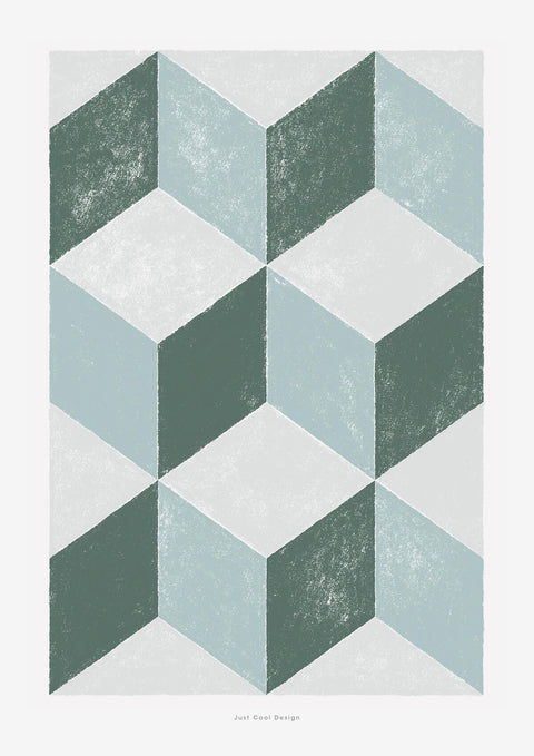 Barcelona tiles print | Retro geometric shapes wall art with teal color