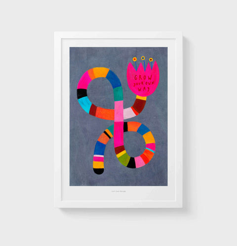 Grow your way illustration wall art print featuring a colorful and bold illustrated flower