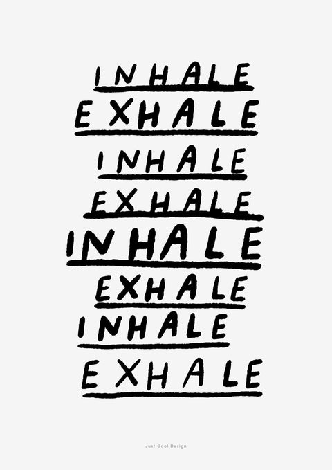 Inhale, exhale, Yoga wall art print | Meditation quote prints with black and white lettering