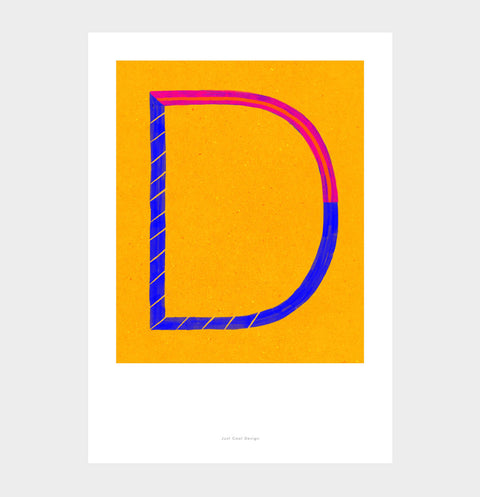 Letter D print initial poster. Colorful illustration D letter wall art print.
