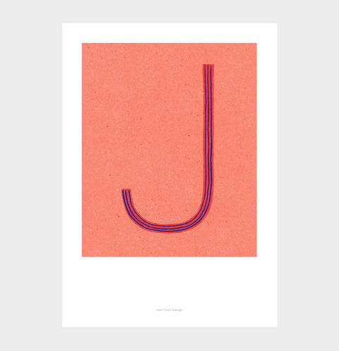 Letter J print initial poster. Colorful illustration J letter wall art print.