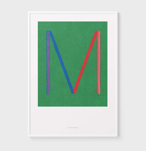 M letter wall art print. Colorful illustration initial poster print. Letter M poster.