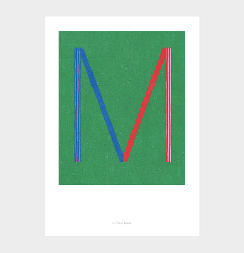 Letter M print initial poster. Colorful illustration M letter wall art print.