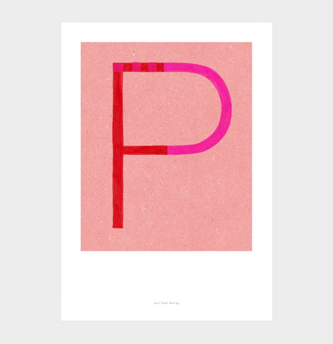 Letter P print initial poster. Colorful illustration P letter wall art print.