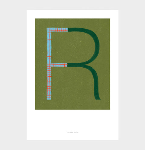 Letter R print initial poster. Colorful illustration R letter wall art print.