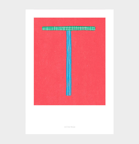 Letter T print initial poster. Colorful illustration T letter wall art print.