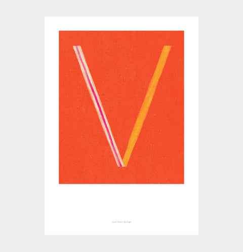 Letter V print initial poster. Colorful illustration V letter wall art print.