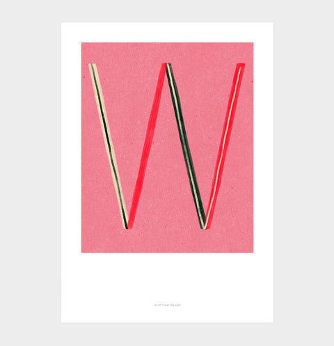 Letter W print initial poster. Colorful illustration W letter wall art print.