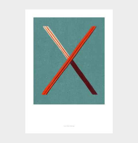 Letter X print initial poster. Colorful illustration X letter wall art print.