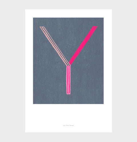 Letter Y print initial poster. Colorful illustration Y letter wall art print.