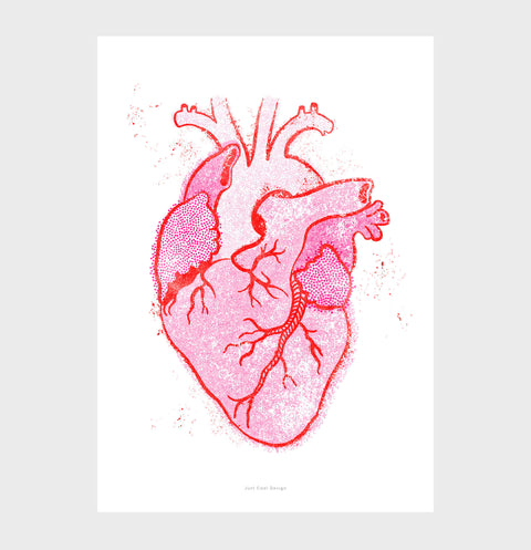 Anatomical heart art, heart wall art illustration bold pink color and gritty texture, medical office wall art