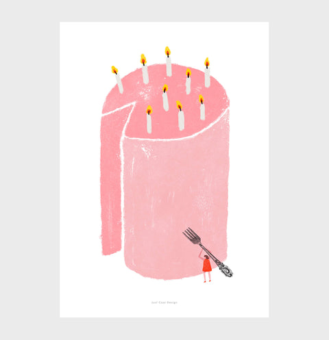 Pink birthday cake Wall Art Print