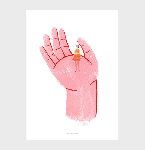Empowering women poster and women art print, blush pink wall art for therapy office, hand holding girl illustration poster art print