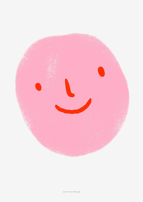 pink smiling face emoticon print, emoji poster for kids room