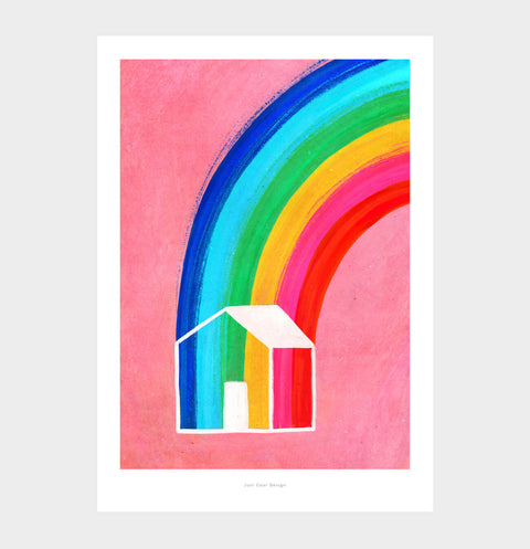 House with colorful rainbow illustration art print