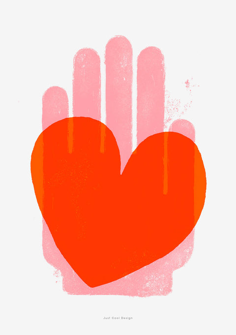 hand with red heart illustration, graphic illustration art print
