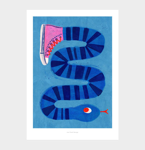 Snake with sneakers illustration art print | Snake wearing sneakers illustration